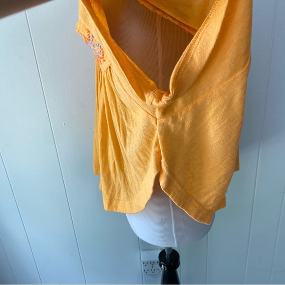 Free People Womens Market Embroidery Trim Tassel Tie V-Neck Tee Carrot Orange XS - Picture 6 of 15